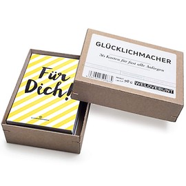 Monsterzeug Happiness Maker Box with Postcard Set, 36 Cards that Make Happy, Sayings Cards with Quotes and Congratulations for Any Occasion