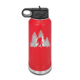 Bigfoot Trees Forest Laser Engraved Water Bottle Customizable Polar Camel Stainless Steel with Straw - sasquatch missing link big foot outdoors camping explore Red 32 oz