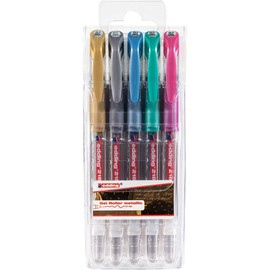 edding 2185 gel roller - gold, silver, blue, green, pink (metallic) - set of 5 - 0.7 mm - gel pen for writing, drawing, colouring mandalas, bullet journals - glitter gel pen, colour gel pen