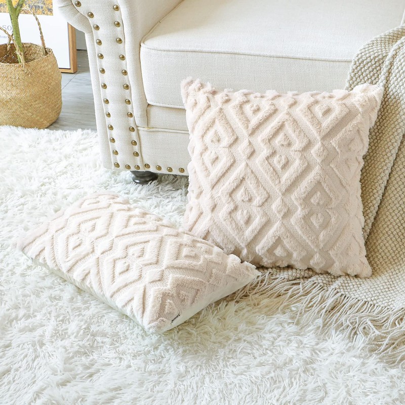 OTOSTAR Cushion Covers 30x50cm Nordic Set of 2 Short Wool