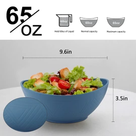 Homienly Wheat Straw Bowl Sets of 6-60oz Large Cereal Bowls,Microwave and Dishwasher Safe Bowls,Soup Bowl Sets Alternative for Plastic Bowls for Serving Soup,Salad Bowls for Kitchen - Blue