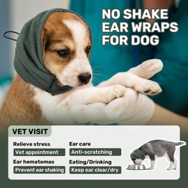 LEOTRAG Dog Calming Hoodie, No Shake Ear Wraps for Dogs, Adjustable Dog Ear Muffs for Noise Protection, Ear Wrap Head Cover for Anxiety Relief & Hematoma (Olive Green, M(Head Circle:13.8"-18.9"))