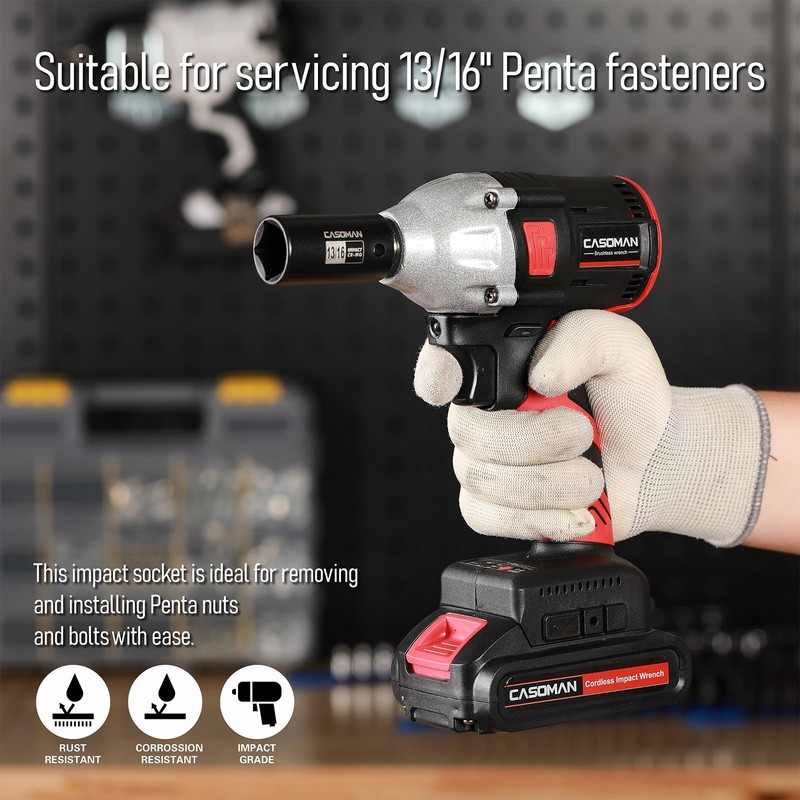 CASOMAN 2PCS 3/8" Drive 13/16" 5-Point Impact Grade Utility Socket,