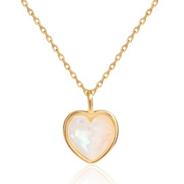 Kenivira Gold Heart Necklace for Women,14k Gold Plated Opal Tiny Heart Necklaces Trendy, Small Opal Heart Necklace, Dainty Gold Plated Necklace Gifts for Her