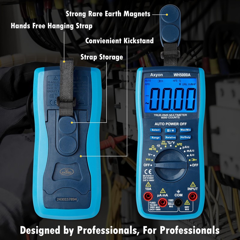 AXYON Digital Multimeter TRMS 6000 Counts, Voltage Tester, Circuit Tester,