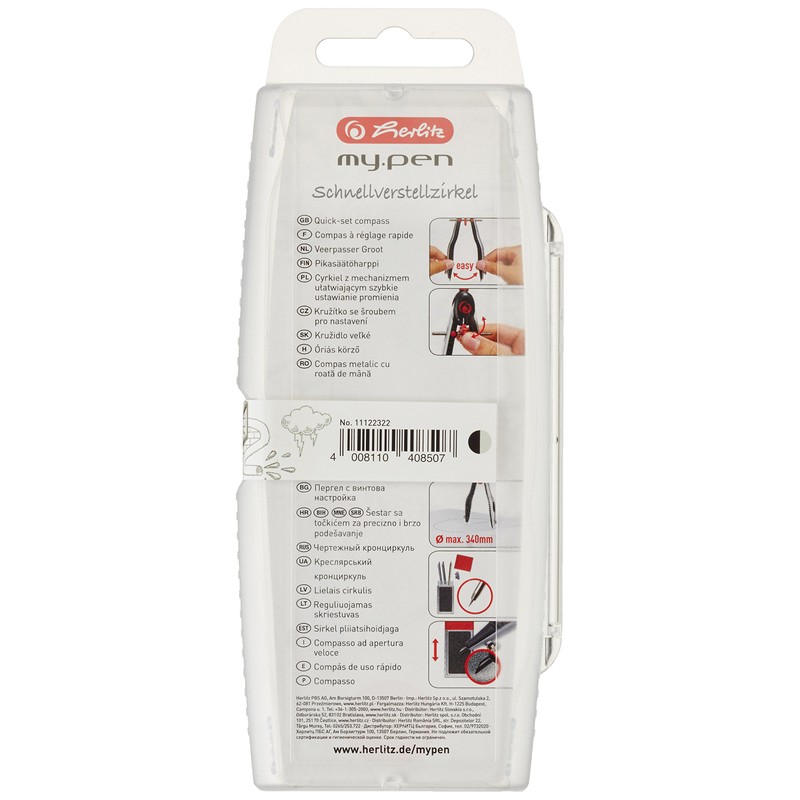 Herlitz my.pen 11122322 Quick-Action Compass Black/Grey with Additional Leads and