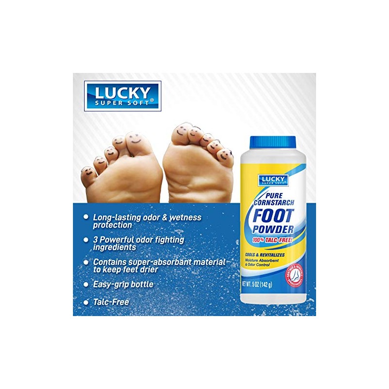 Lucky Super Soft Talco Para Pies De Almidón De Maíz