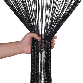 WedDecor String Curtains Glitter Fringe Panel Fly Screen Room Divider Tassel Curtain for Doors, Doorway, Windows, Home Décor, Event Decoration, (90cm x 200cm) (Black)