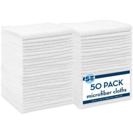 S&T INC. 50 Pack Microfiber Cleaning Cloth, Bulk Towels for Home, Reusable Microfiber Towels for Cars, Cleaning Rags, White, 11.5 Inches x 11.5 Inches, 50 Count