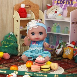 Beem Jun 6" Cute Small Baby Doll Newborn Baby All Vinyl Reborn Baby Dolls for Girls Swivel Mini Dolls 16 cm Crying Baby DIY Toys for Ages 3+(Blue)