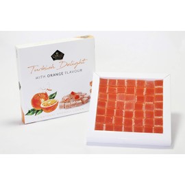 Cerez Pazari Turkish Delight with Orange Flavor 14 Oz Gourmet Medium Size Snacks Gift Box | No Nuts Sweet Luxury Traditional Confectionery Vegan Soft Candy Dessert Glucose Free Lokum (Loukoumi) Approx.40 Pcs