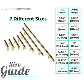 ALPINE HARDWARE American Owned Solid Stainless Steel Euro Bar Cabinet Handle Drawer Pull (1/2-inch Diameter) 15-inch Length (12.63-inch Hole Center) Gold Brass 1-Pack