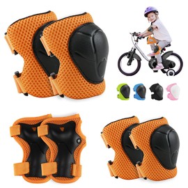 Children's Protector Set with Knee Pads, Protectors Children, Children's Knee Pads, with Wrist Pads and Elbow Pads, 6 in 1 for Skateboard, Inline Skates, Hoverboard, Bicycle (Orange)