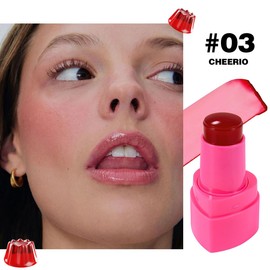 5 Colors Hydrating Lip & Cheek Tint, Long-Lasting Jelly Blush Stick with Cooling Effect, Watercolor-Like Finish (# 03, 0.32Oz)