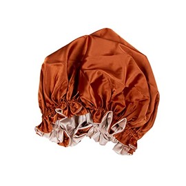 Silk Bonnet for Hair Reversible Satin Bonnet for Sleeping Hair Wrap for Long Hair Sleeping Cap for Women (Copper/LT Champagne)