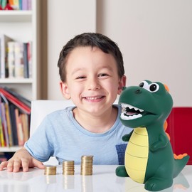 Lirunshe Piggy Bank for Boys, Unbreakable Plastic Dinosaur Piggy Bank for Kids, Children's Money Bank Coin Bank, Gifts for Birthday Christmas Baby Shower