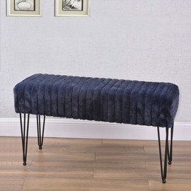 Home Soft Things Super Mink Faux Fur Dark Blue Ottoman Bench, 46" x 16" x 22" H, Parisain Night, Living Room Foot Rest Stool Entryway Makeup Bench End of Bed Bedroom Home Decor Chair for Sitting
