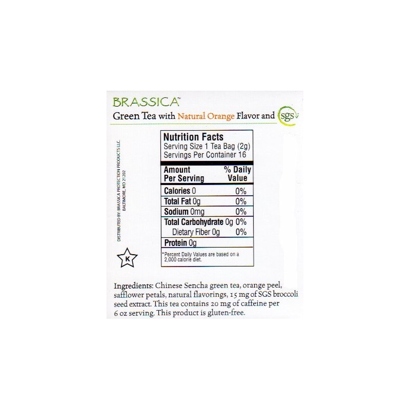 Brassica Tea Green Tea with Trubroc, Orange, 6 boxes (96