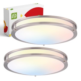 ASD LED 18" Round Flush Mount Lighting, Close to Ceiling Light Fixture | 3CCT, Dimmable, Energy Star, ETL Listed | 28W 2250LM 3000-5000K 120V | Low Profile Double Ring Lamp | Nickel, 2 Pack