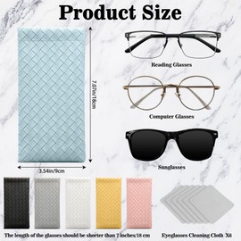 SHILIPAIJC 6pcs Soft Glasses Case for Women, Squeeze Top Glasses Pouch Sunglasses Pouch with Cleaning Cloth, Leather Sunglasses Case Eyeglass Storage Bags Spectacle Cases for Women Men Kids