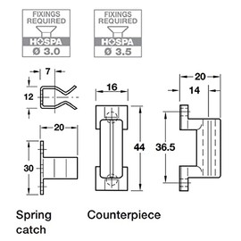1 pc Hafele Spring Catch & Counterpiece Plinth Panels Steel & Nylon - 245.07.702