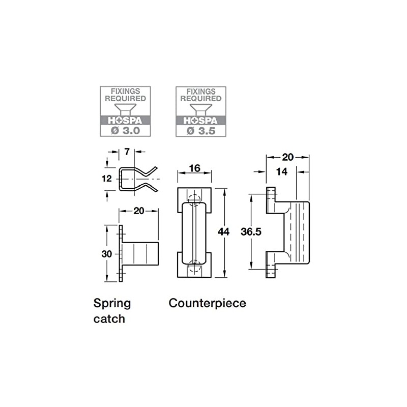1 pc Hafele Spring Catch & Counterpiece Plinth Panels Steel
