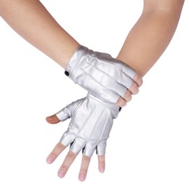 JISEN Men PU Leather Punk Half Finger Snap Performance Gloves Silver
