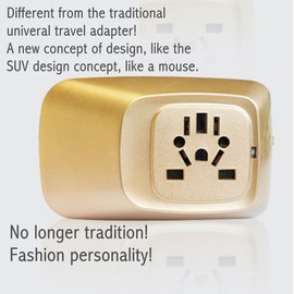 Kastar 1-Pack Safety International Power Adapter, Universal World-Wide Travel AC Adapter with 2.1A Dual USB Charger All-in-one AC Power Plug for AUS USA EU UK (Golden Color)