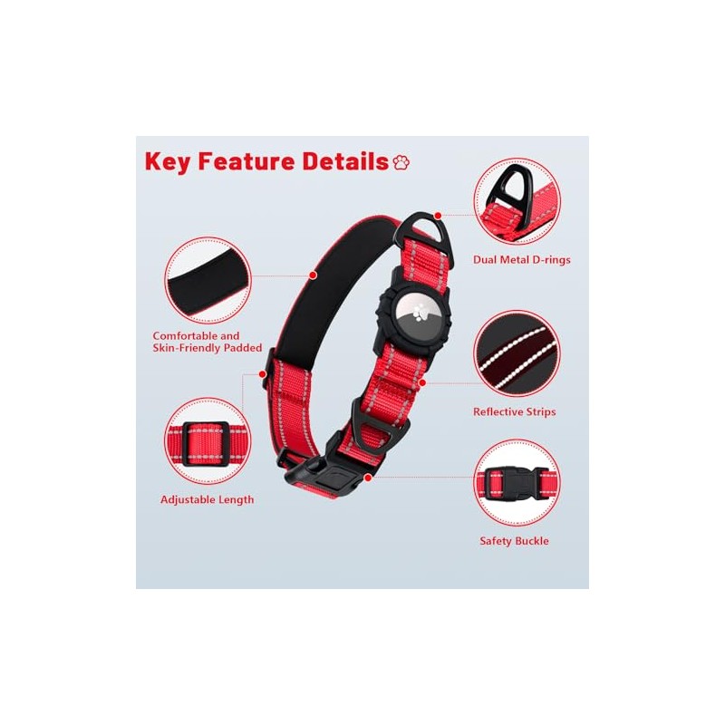 Taglory Collar Reflectante Airtag para Perros con Soporte Airtag, Anillas