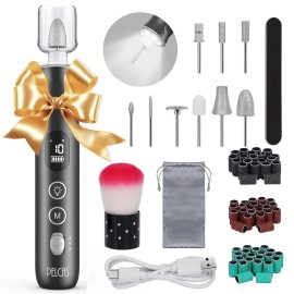 PELCAS Electric Nail Grinder, 10 Speeds Cordless Drill with LED Grey