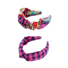 Peppercorn Kids Fun Variety Headband Pack of 2 for Girls 3-14 Y (2PC- Pink Plaid - Exotic Print)