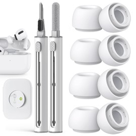 Pohgelan Compatible with AirPods Pro 2nd/1st Generation Replacement Ear Tips,with Noise Reduction Hole & Built-in dust Guard Screen,for USB-C Charging Case with Cleaner kit -4 Sizes (XS/S/M/L)-Whiite