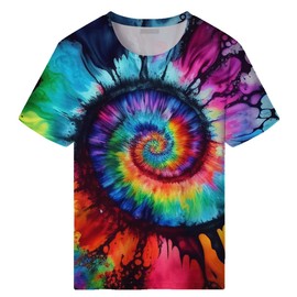 TiwBski Novelty Tie Dye Style T-Shirts for Men Spiral Streak Print Shirt with Short Sleeves,Multicoloured,M