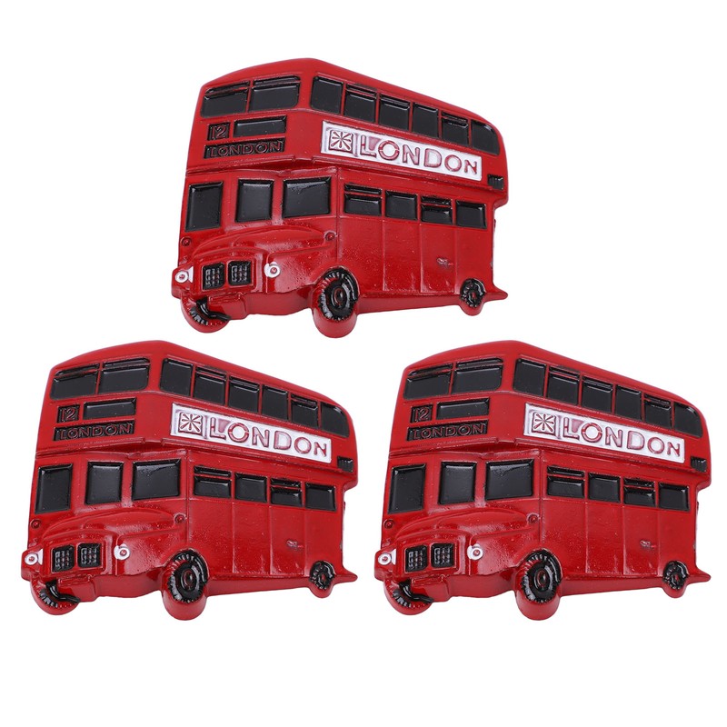 3Pcs Bus Fridge Magnet Red Bus Design Bright Colors Magnetic