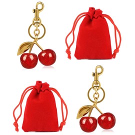 2pcs Cherry Keychain Luxurious 18K Golden Bag Charms for Purse Handbags Cute Cherry Accessories