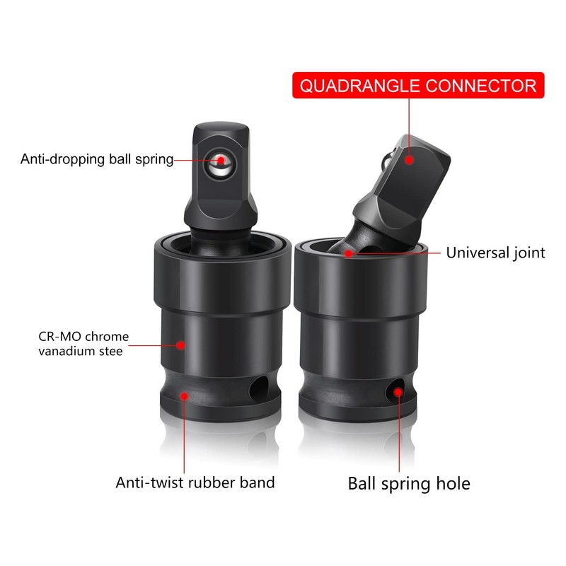 nutmanel Impact Universal Joint Socket Set, Swivel Socket Set, 1/4"