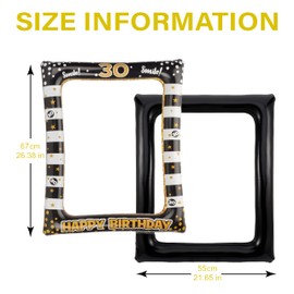 RCIDOS 30th Birthday Decoration Photo Props, Party Photo Props Inflatable Picture Frame, Black Gold Happy Birthday Photo Booth Props for Women Men 30th Birthday Party Decoration