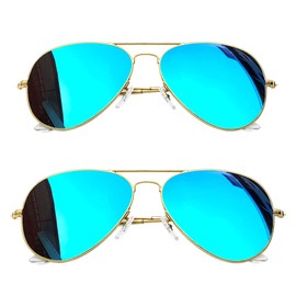 Joopin Polarized Military Sunglasses UV400 Protection, Retro Lightweight Aviation Sun Glasses, 2 Pack Mirror Blue Shades