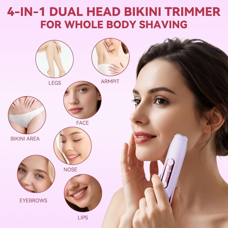 Hatteker Bikini Trimmer for Women,4-in-1 Dual Head Women's Electric Razor