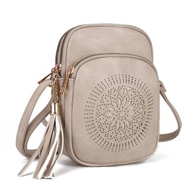 GLITZALL Crossbody Bag, Small Shoulder Bags with Multiple Pockets, Tassel Crossbody Bag, Hollowed Out Women's Phone Bags, Fashion, Beige 1, Fashionable