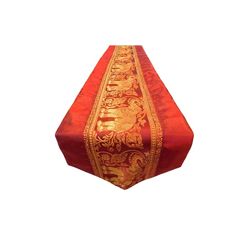Table Runner Elephant Tablecloth Tablerunner Elegant Thai Silk (winered)