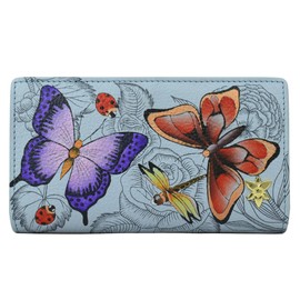 Anuschka Women's Dreamy Wings Blue Original Hand-Painted Leather RFID Card Organizer, One Size
