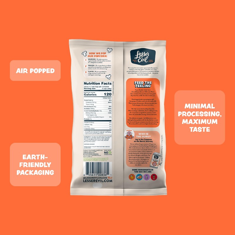 LesserEvil No Cheese Cheesiness Organic Popcorn, Premium Quality, Minimally Processed,