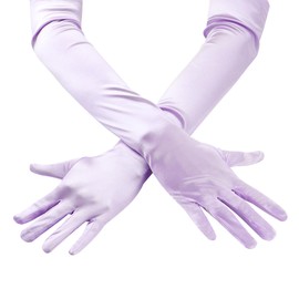 JUNART Long Satin Gloves,Elegant Elbow Length Gloves for Opera Party, Wedding, Evening Dresses,Carnival Costume, Dance (Light Purple)
