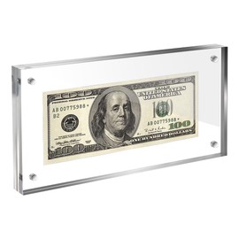 AHANDMAKER Dollar Bill Frame Display Self-Standing Acrylic Money Indicator Dollar Holder Double-Sided Business License Frame Picture Frame for Money Tickets Pictures Photos Stamps 7.9 x 3.9 Inches
