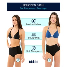 SORIO® Period Bikini with High Waistband for Women and Teenagers - Absorbent, Leak-proof and Odourless - Period Swimwear for Light and Medium Days - Covering, Comfortable and Discreet - Naya, Black