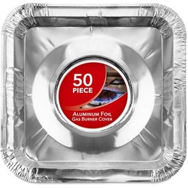 Revestimientos desechables para quemadores de gas (paquete de 50) cubiertas cuadradas de aluminio para quemadores de gas, protector de estufa de gas de 8.5 pulgadas, cubiertas superiores de estufa