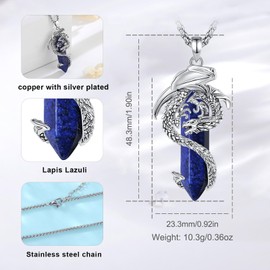 AEONSLOVE Dragon Necklace for Women Men Lapis Lazuli Necklace Pendant Healing Crystal Dragon Jewelry Lapis Lazuli Stone Pendants Spiritual Jewelry Talisman Dragon Gifts for Daughter Son Mom Husband