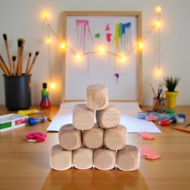 10 Pcs Wooden Dice, 6 Sided Blank Dice Round Corner Cube DIY Graffiti Crafts Board Game Party Supplies Standard Game Dices (1.8cm)