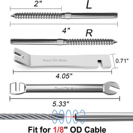 Steel DN Mate 60 Pack T316 Stainless Steel Left&Right Handed Thread Swage Lag Screws for Wood Post of 1/8" Deck Railing Kit, Cable Railing/Stair Deck Railing, DIY Hardware Kit, Wrench Included DM60